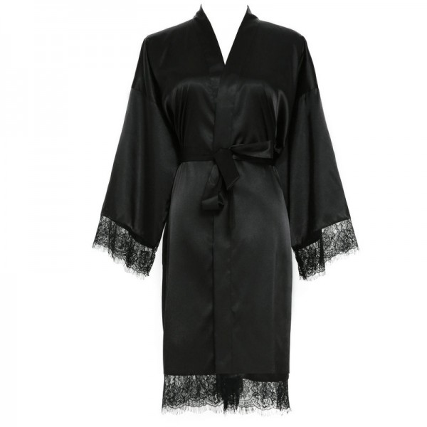 Black Solid Lace robe Plain robe Bridesmaid silk satin robe Bride  bridal robe Wedding robes 